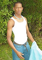 Latino on white shirt and undies jerk under tree creepers